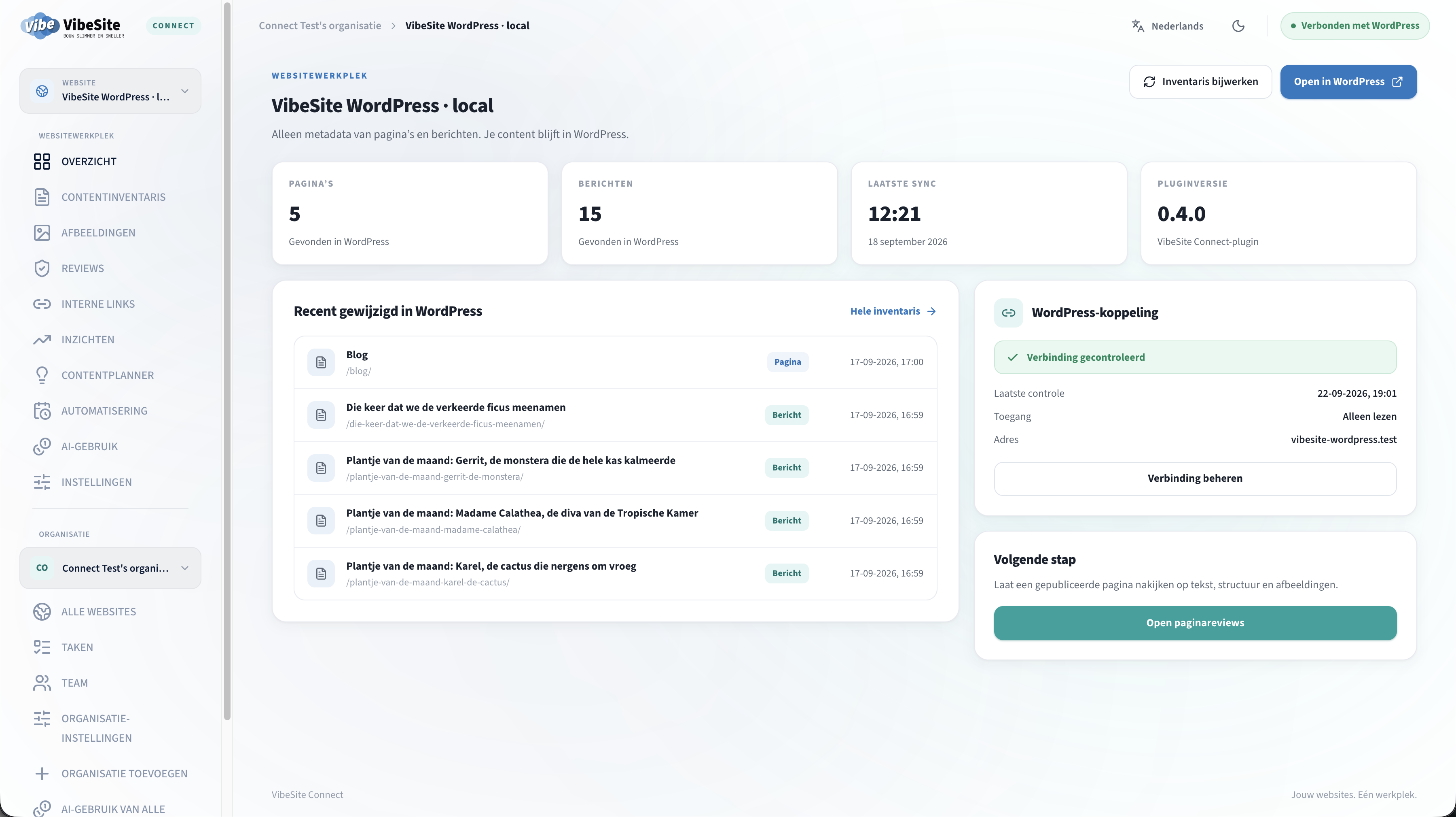 Overzicht van een gekoppelde website